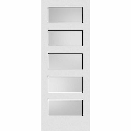 Codel Doors 24" x 80" Primed 5-Panel Equal Panel Interior Shaker Slab Door with White Lami Glass 2068pri8405GL